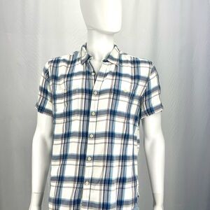 Lucky Brand Men's Casual Blue and White Plaid Shirt